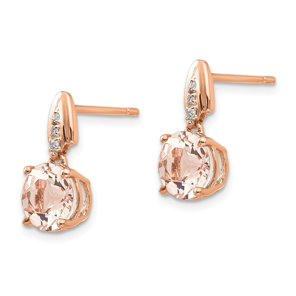 14k Rose Gold Diamond and Morganite Round Post Dangle Earrings