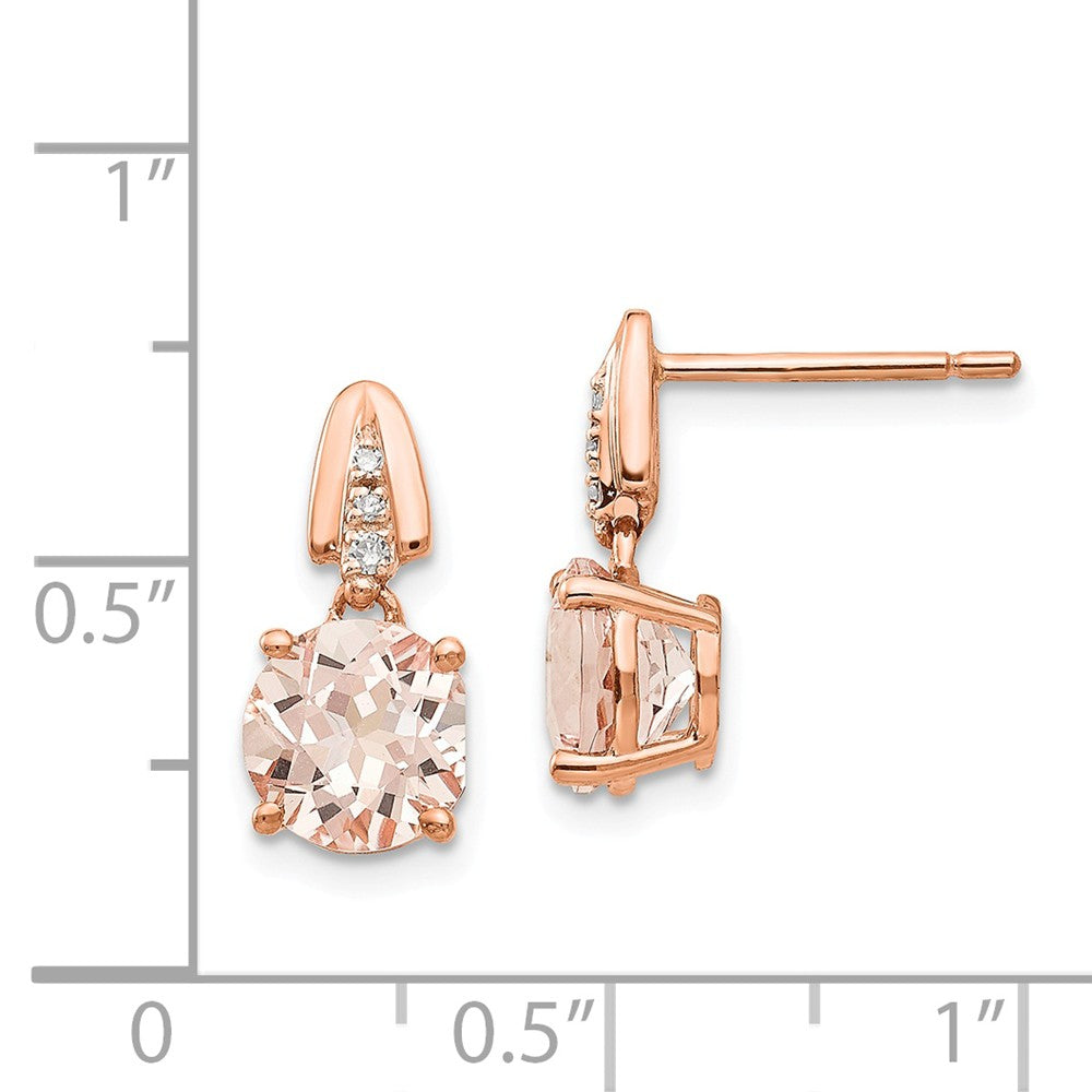 14k Rose Gold Diamond and Morganite Round Post Dangle Earrings