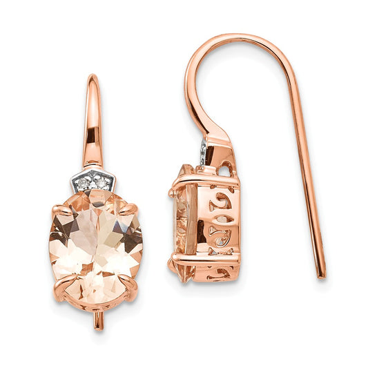 14k Rose Gold Diamond and Morganite Dangle Earrings