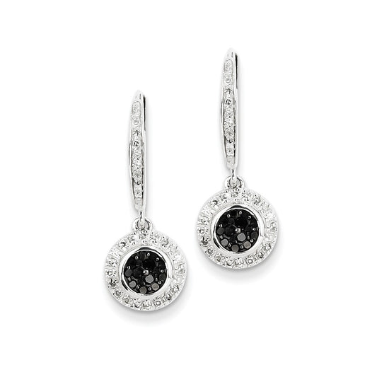 14k White Gold Black and White Diamond Leverback Earrings