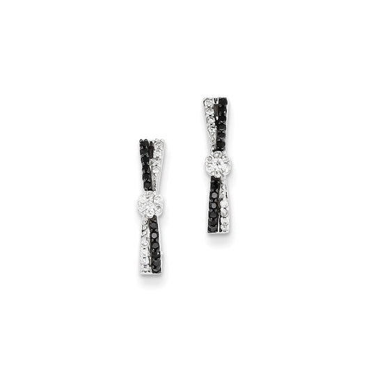 14k White Gold Black and White Diamond J-Hoop Post Earrings