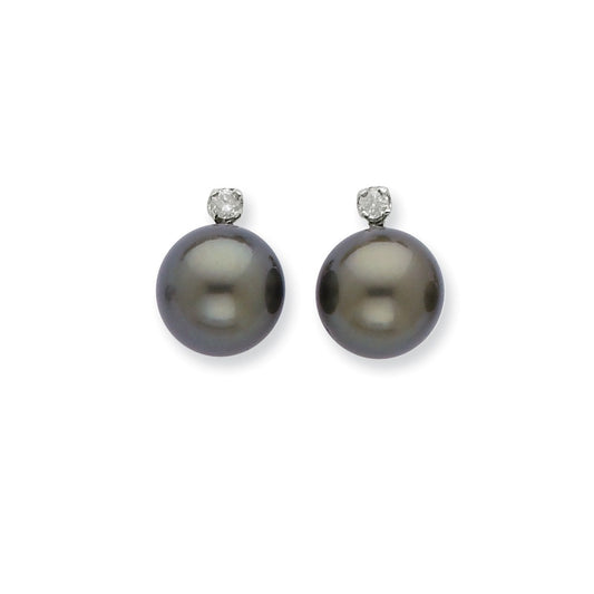 14k White Gold 10mm Saltwater Cultured Tahitian Pearl & Diamond Earrings