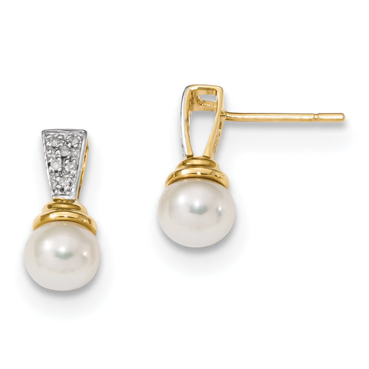 14K Gold with Diamond and Freshwater Cultured Pearl Post Earrings