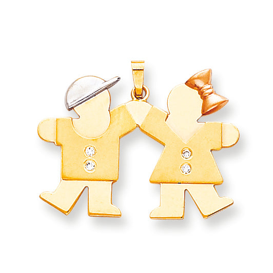14k Tri Color VS Diamond kid pendant