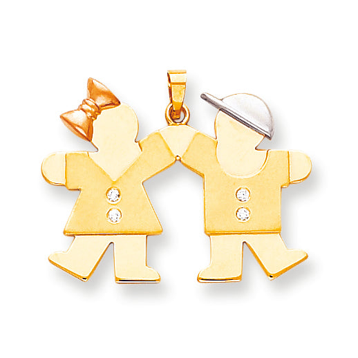 14k Tri Color AAA Diamond kid pendant