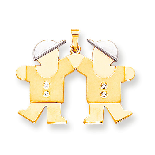 14k Two tone AA Diamond kid pendant