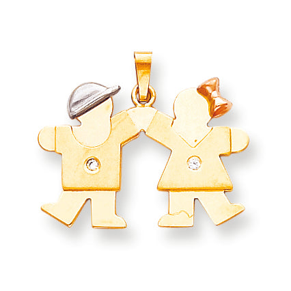 14k Tri Color AA Diamond kid pendant