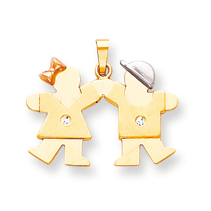 14k Tri Color A Diamond kid pendant