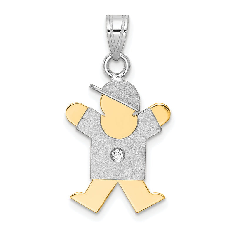 14k Two tone AAA Diamond kid pendant