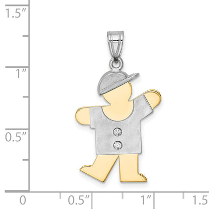 14k Two tone AAA Diamond kid pendant