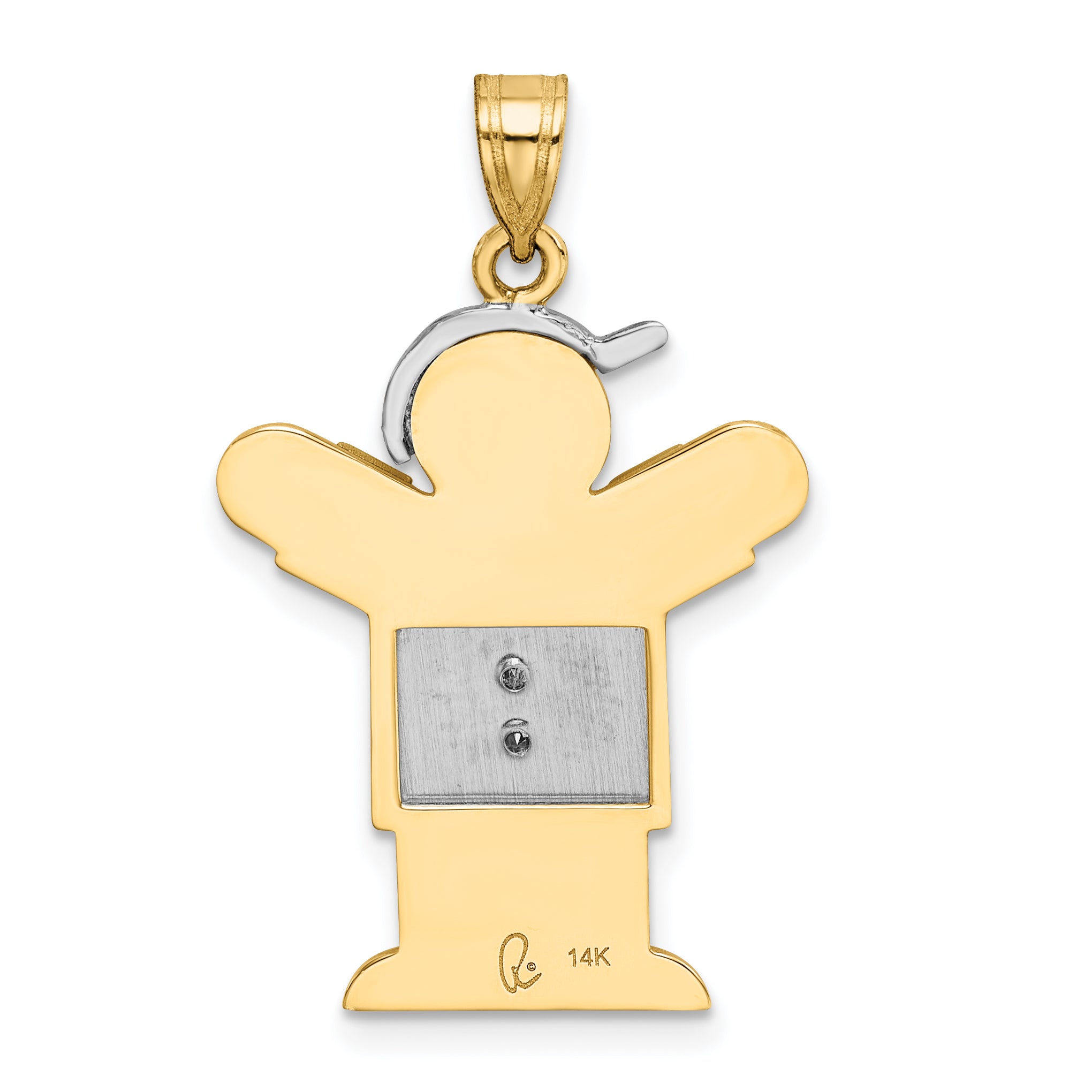 14k Two tone A Diamond kid pendant