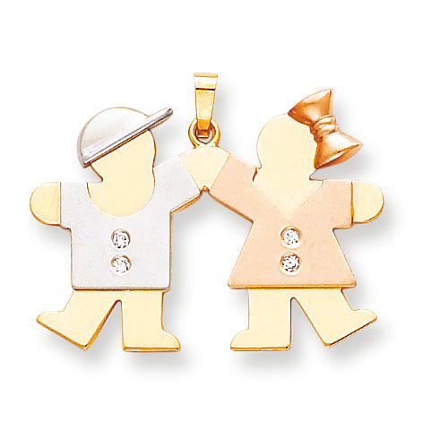 14k Tri Color VS Diamond kid pendant