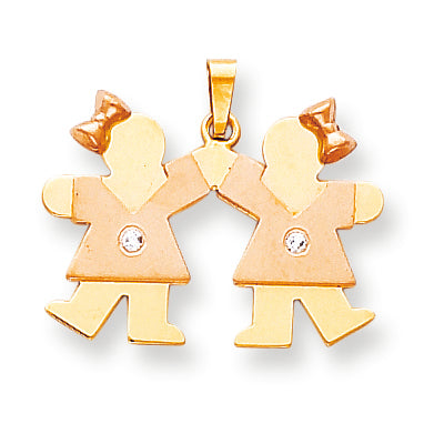 14k Two tone AAA Diamond kid pendant