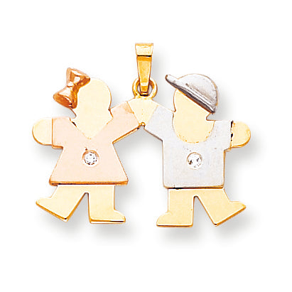 14k Tri Color AA Diamond kid pendant