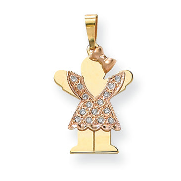 14k Two tone AA Diamond kid pendant