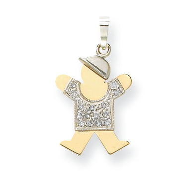14k Two tone AA Diamond kid pendant