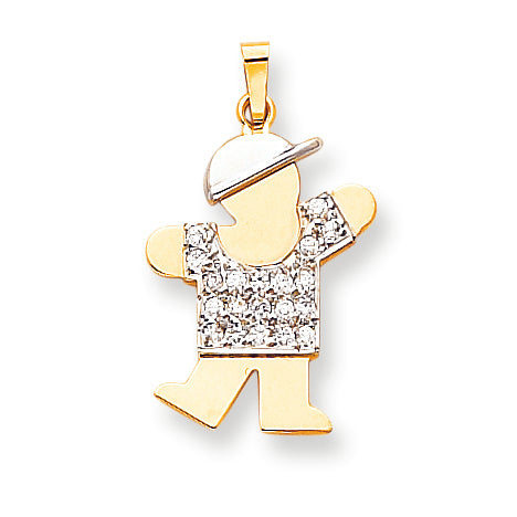 14k Two tone AAA Diamond kid pendant