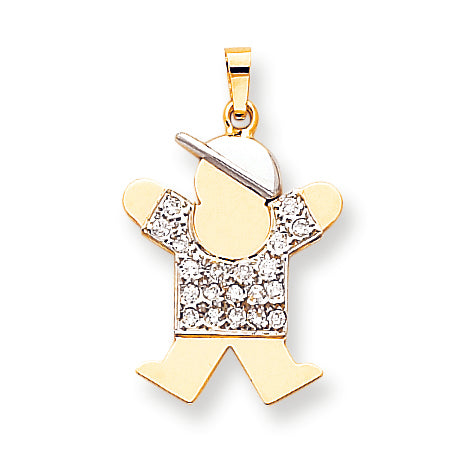 14k Two tone AAA Diamond kid pendant