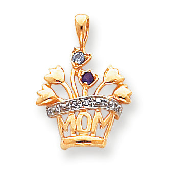 14k Genuine AAA Diamond Mother's Pendant