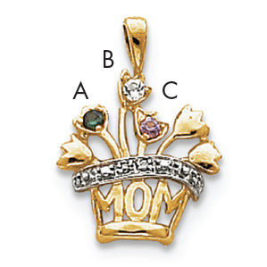 14k Genuine AA Diamond Mother's Pendant