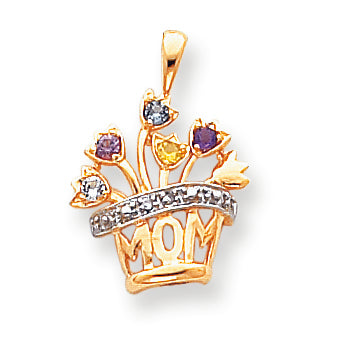 14k Genuine AA Diamond Mother's Pendant