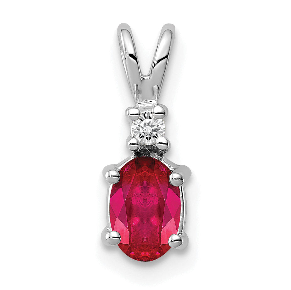 14k White Gold 6x4mm Oval Ruby A Diamond pendant