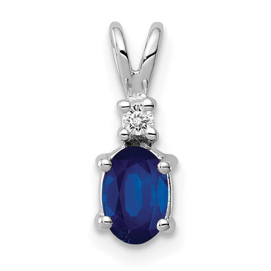 14k White Gold 6x4mm Oval Sapphire A Diamond pendant