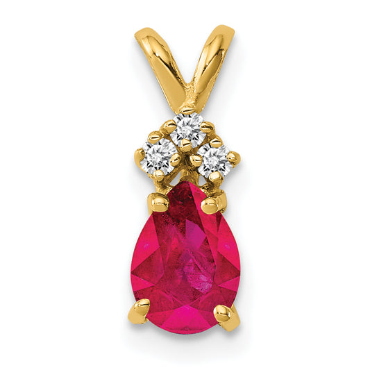 14k 7x5mm Pear Ruby A Diamond pendant