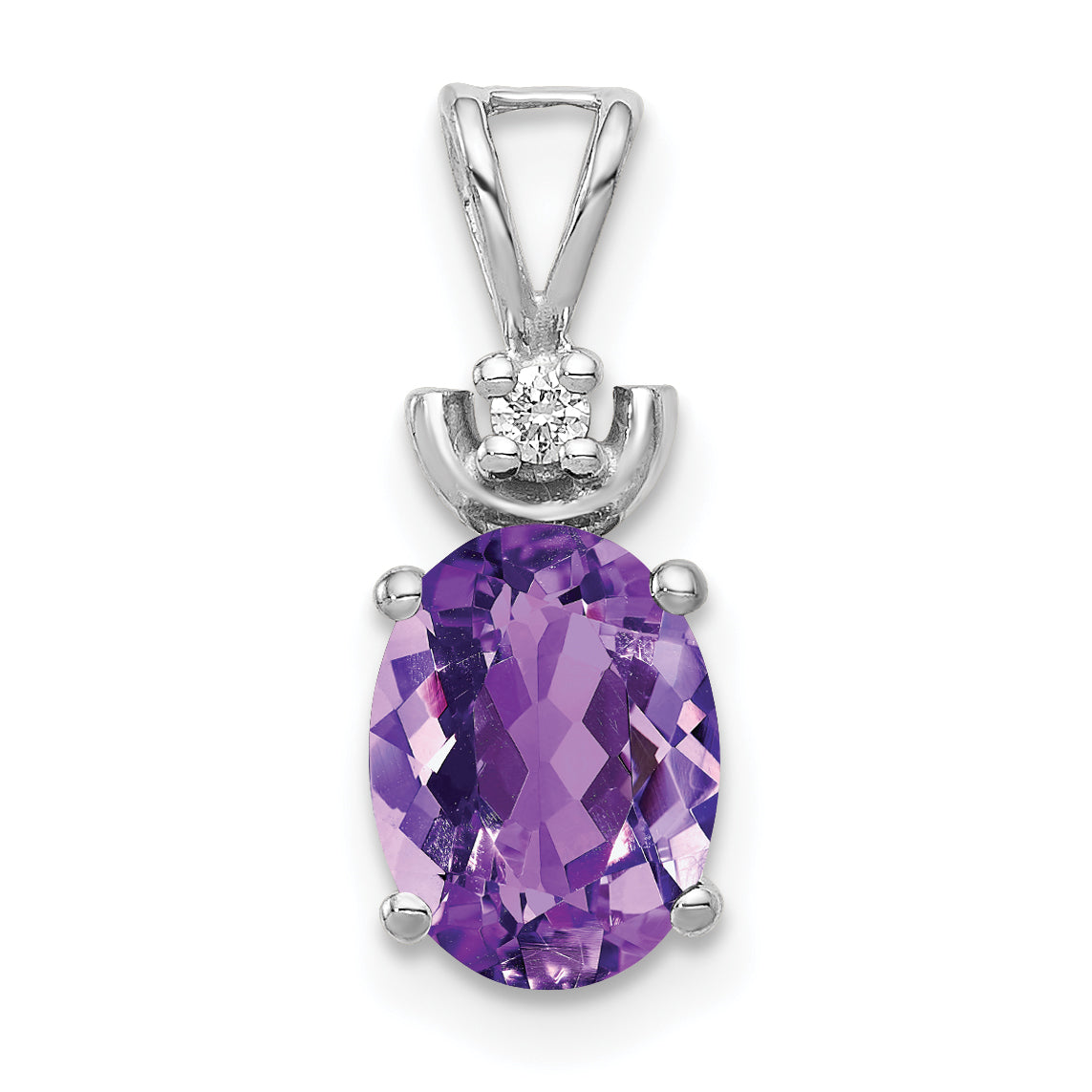 14k White Gold 8x6mm Oval Amethyst A Diamond Pendant