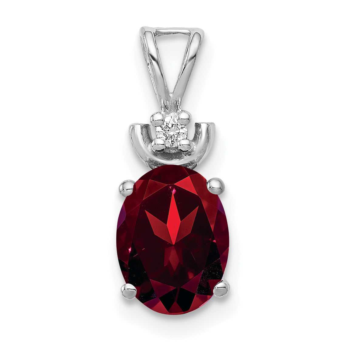 14k White Gold 8x6mm Oval Garnet A Diamond Pendant