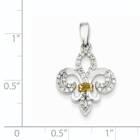 14K White Gold and Rhodium Diamond Fleur De Lis Pendant