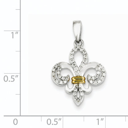 14K White Gold and Rhodium Diamond Fleur De Lis Pendant