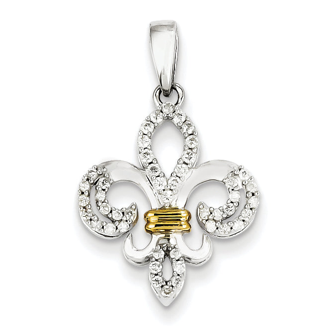 14K White Gold and Rhodium Diamond Fleur De Lis Pendant