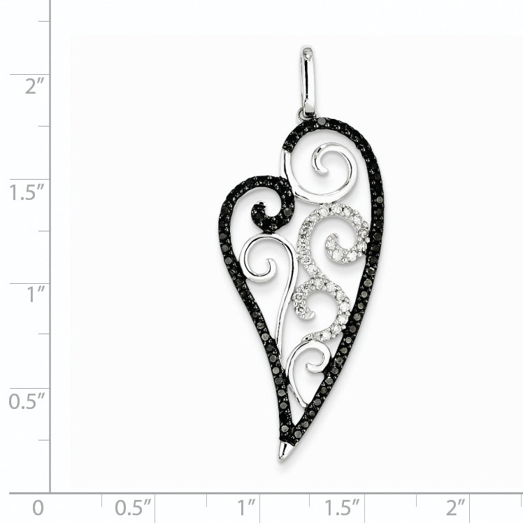 14K White Gold Black and White Diamond Heart Pendant