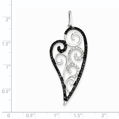 14K White Gold Black and White Diamond Heart Pendant
