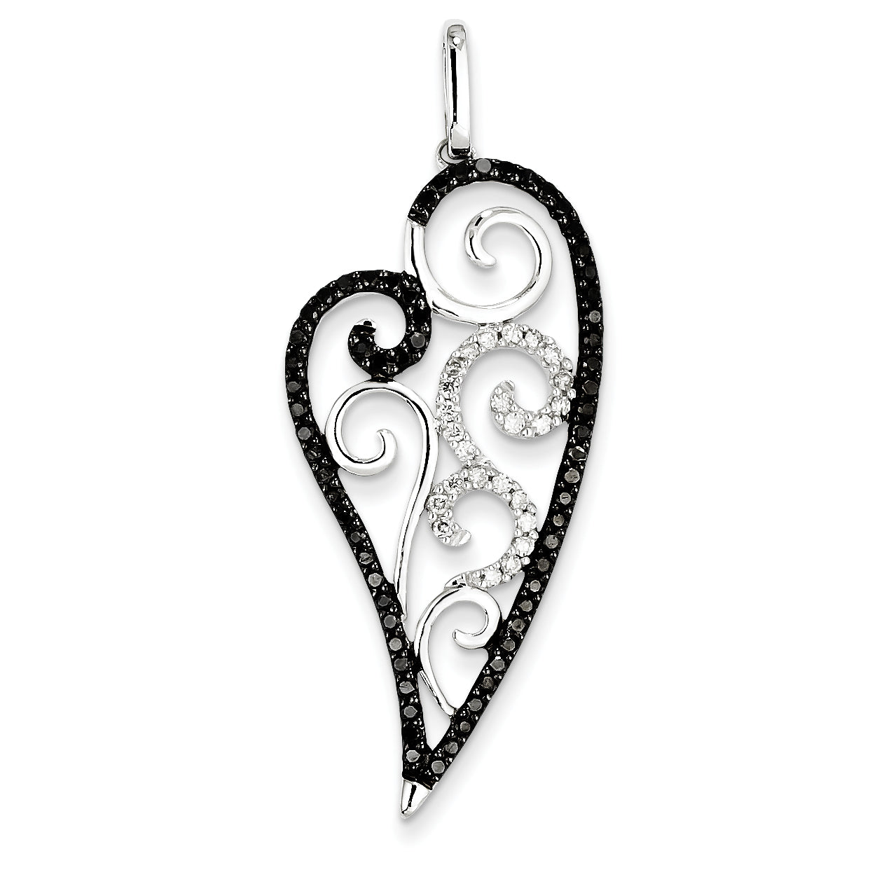 14K White Gold Black and White Diamond Heart Pendant