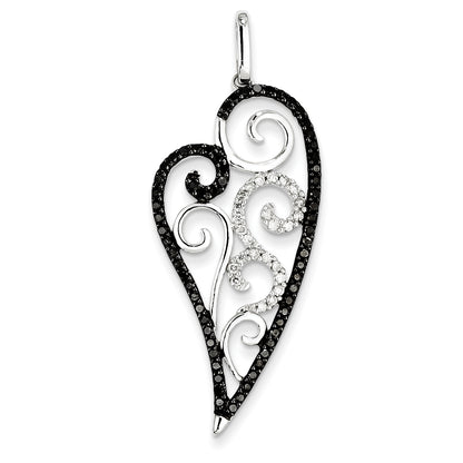 14K White Gold Black and White Diamond Heart Pendant