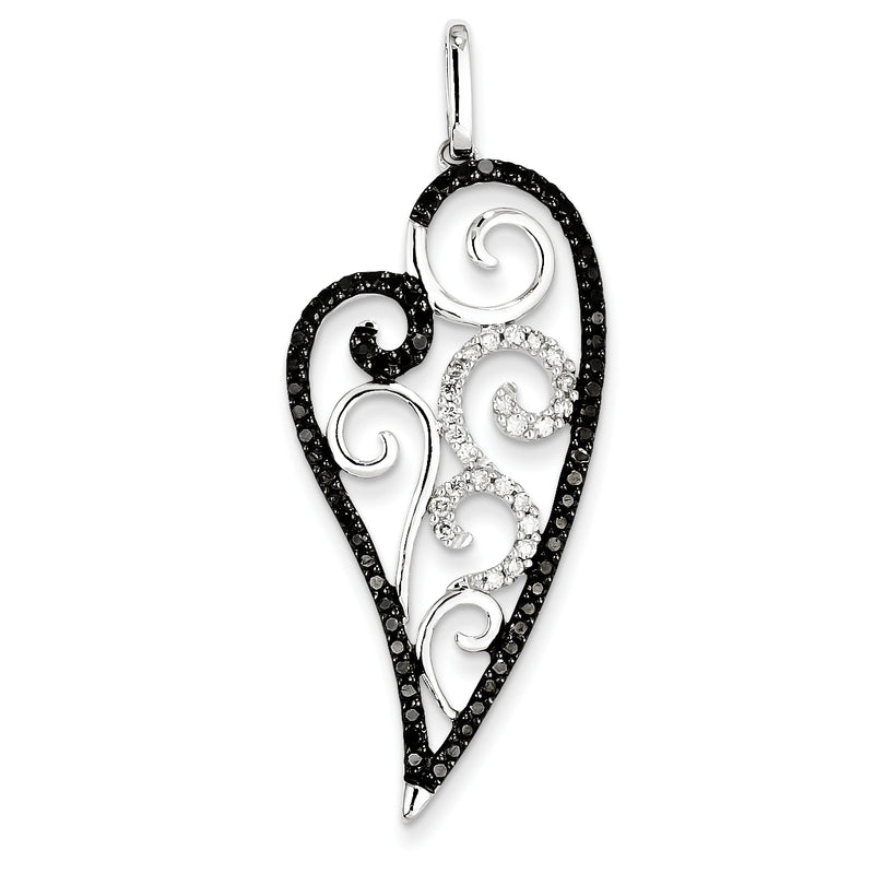 14K White Gold Black and White Diamond Heart Pendant