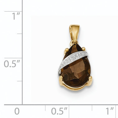 14k Yellow Gold Smoky Quartz and Diamond Pendant
