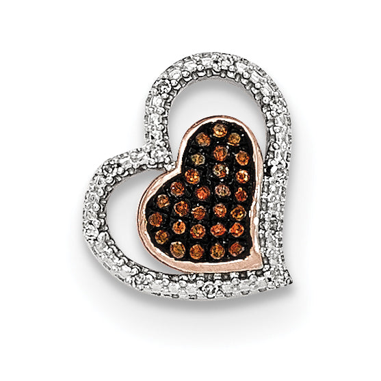 14K Rose Gold Cognac and White Diamond Double Heart Pendant