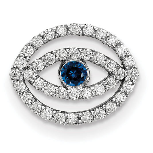 14k White Gold Small Diamond and Sapphire Halo Evil Eye Pendant