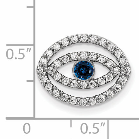 14k White Gold Medium Diamond and Sapphire Halo Evil Eye Pendant