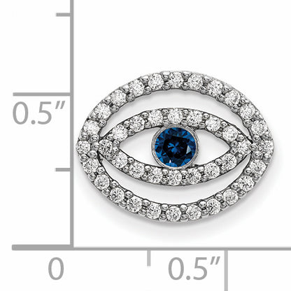 14k White Gold Medium Diamond and Sapphire Halo Evil Eye Pendant