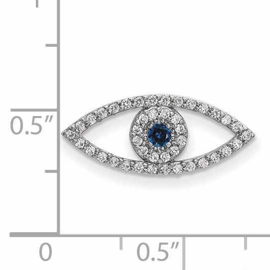 14k White Gold Small Diamond and Sapphire Evil Eye Pendant