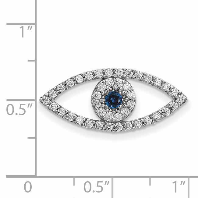 14k White Gold Medium Diamond and Sapphire Evil Eye Pendant