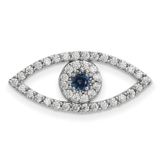 14k White Gold Medium Diamond and Sapphire Evil Eye Pendant