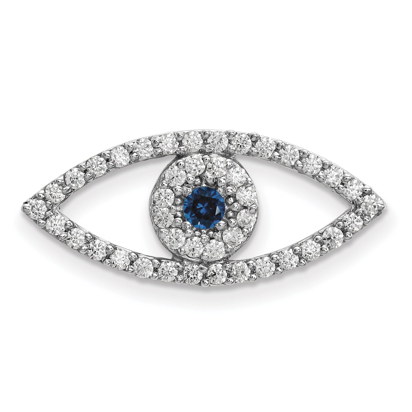 14k White Gold Medium Diamond and Sapphire Evil Eye Pendant