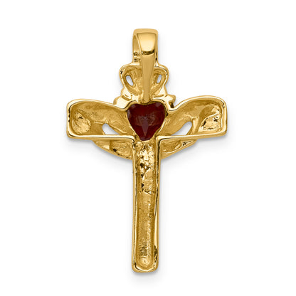 14k 6mm Claddagh Garnet A Diamond Cross Pendant