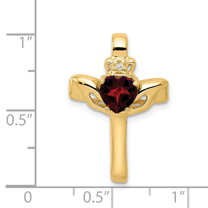 14k 6mm Claddagh Garnet A Diamond Cross Pendant