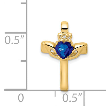 14k 6mm Claddagh Sapphire A Diamond Cross Pendant